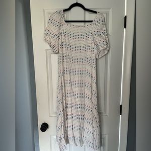 Loft Size 4 White and Rainbow Polka Dot Midi Dress